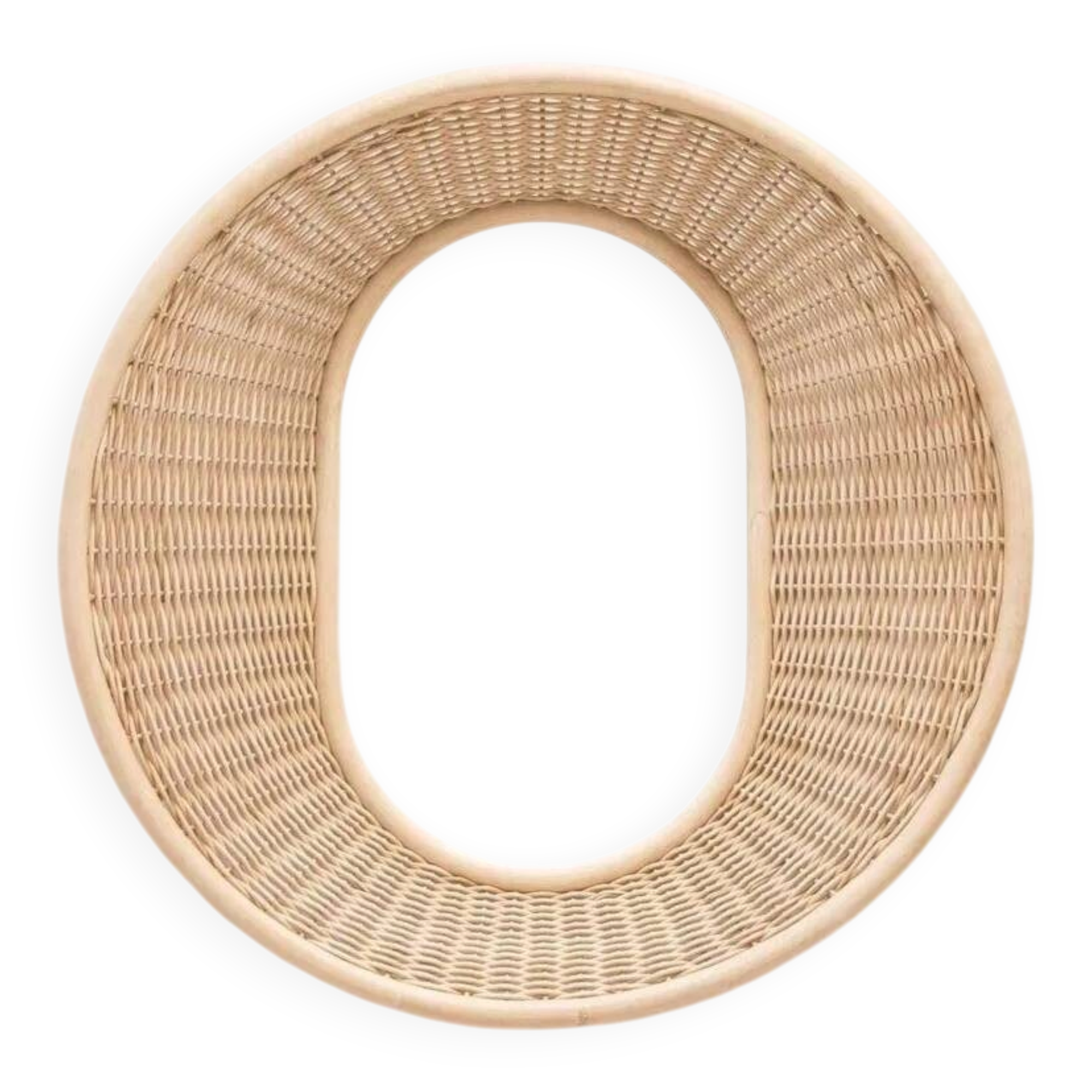 Important round and convex mirror in woven rattan.