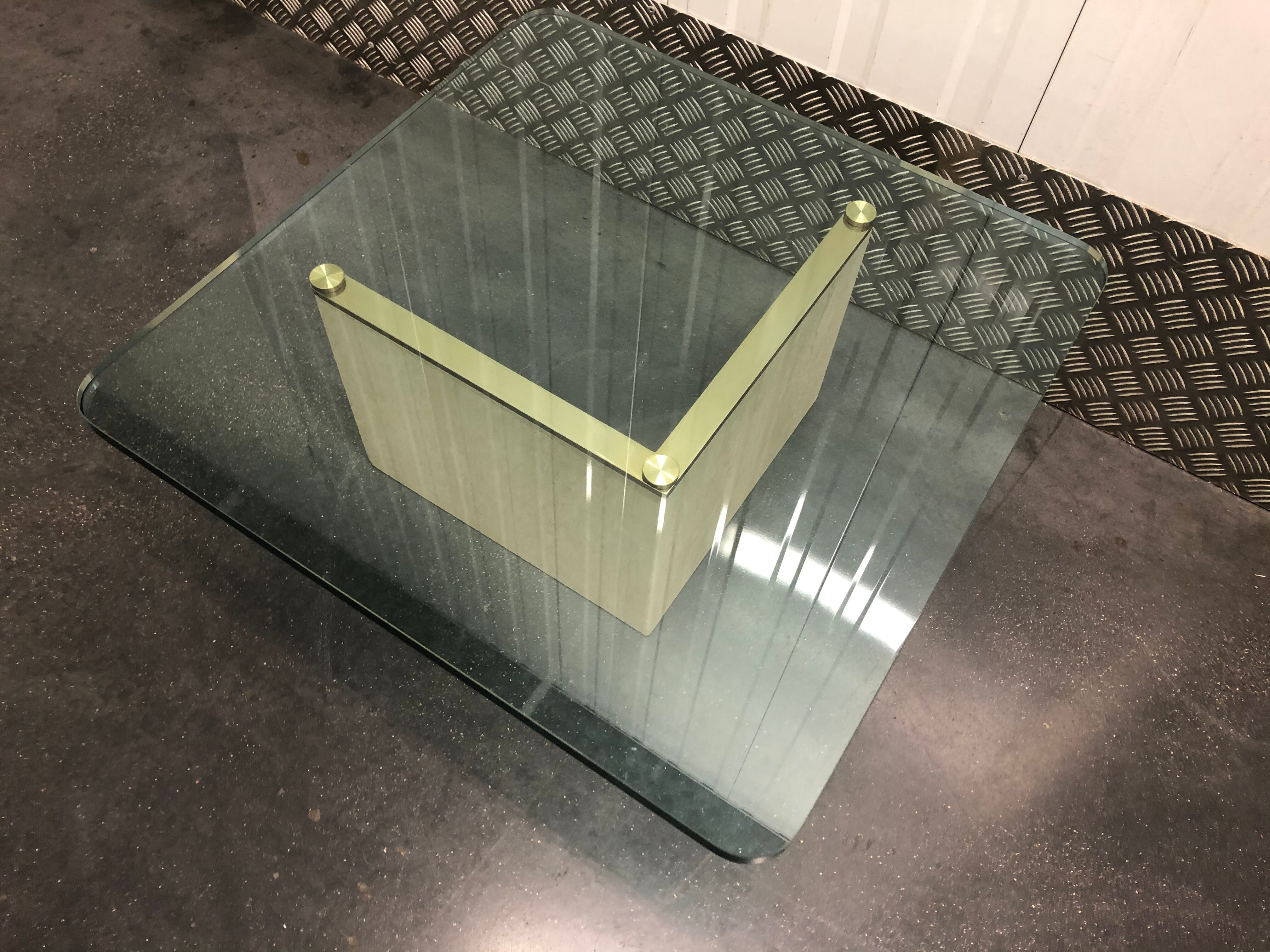 Square travertine vintage bass tabke and glass slab around 1970