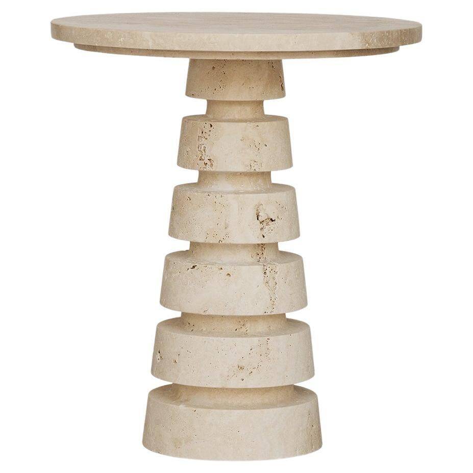 Side table 'LAYERED CONE' in travertine