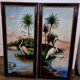 Pair of oil paintings on canvas depicting tropical birds.