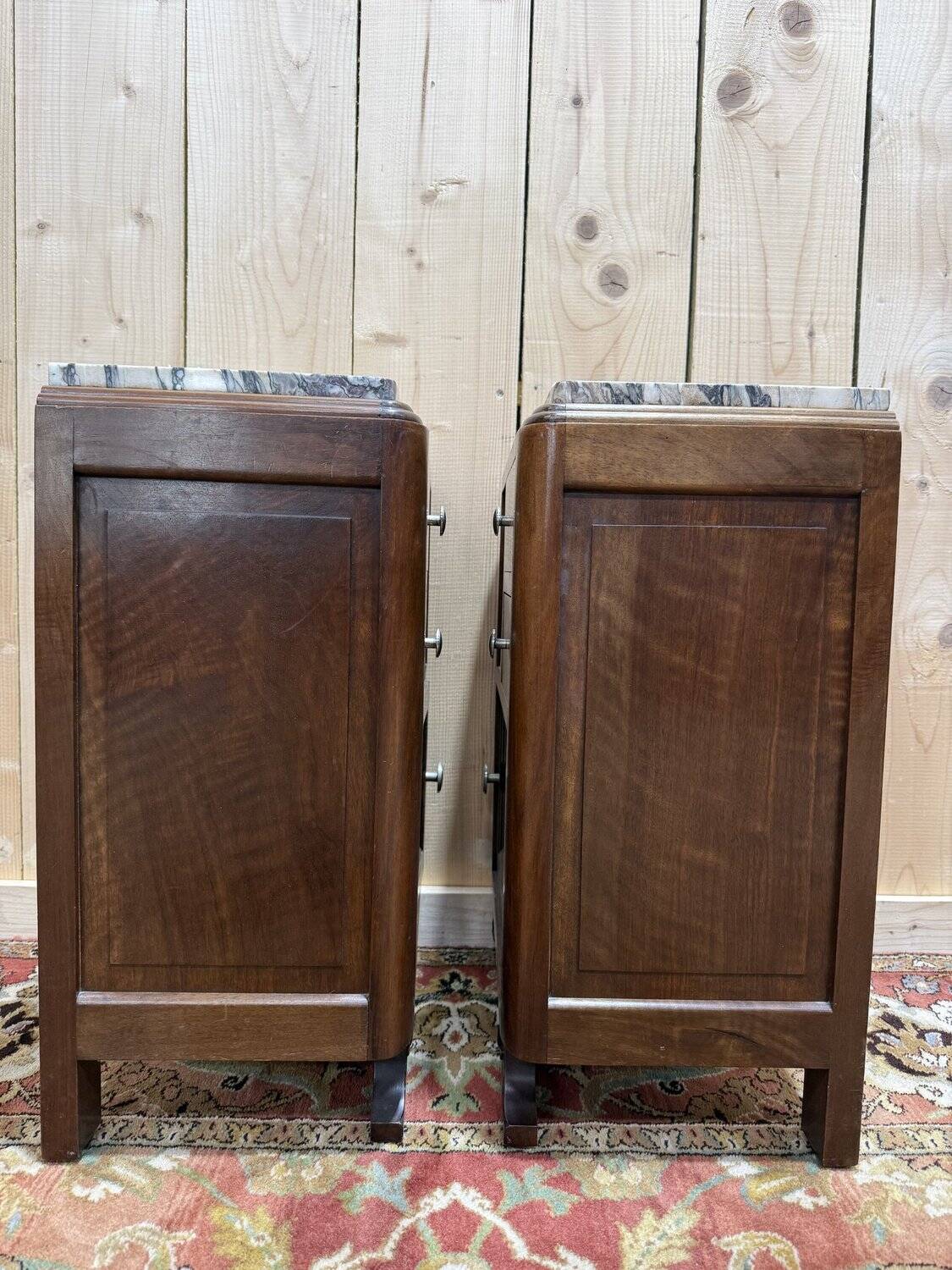 Pair of Art Deco bedside tables in walnut.