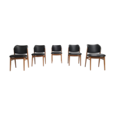 Set de 5 chaises de salon en bouleau et skaï 1950s