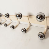 Wall coat rack 12 hooks balls 1970 beige and chrome