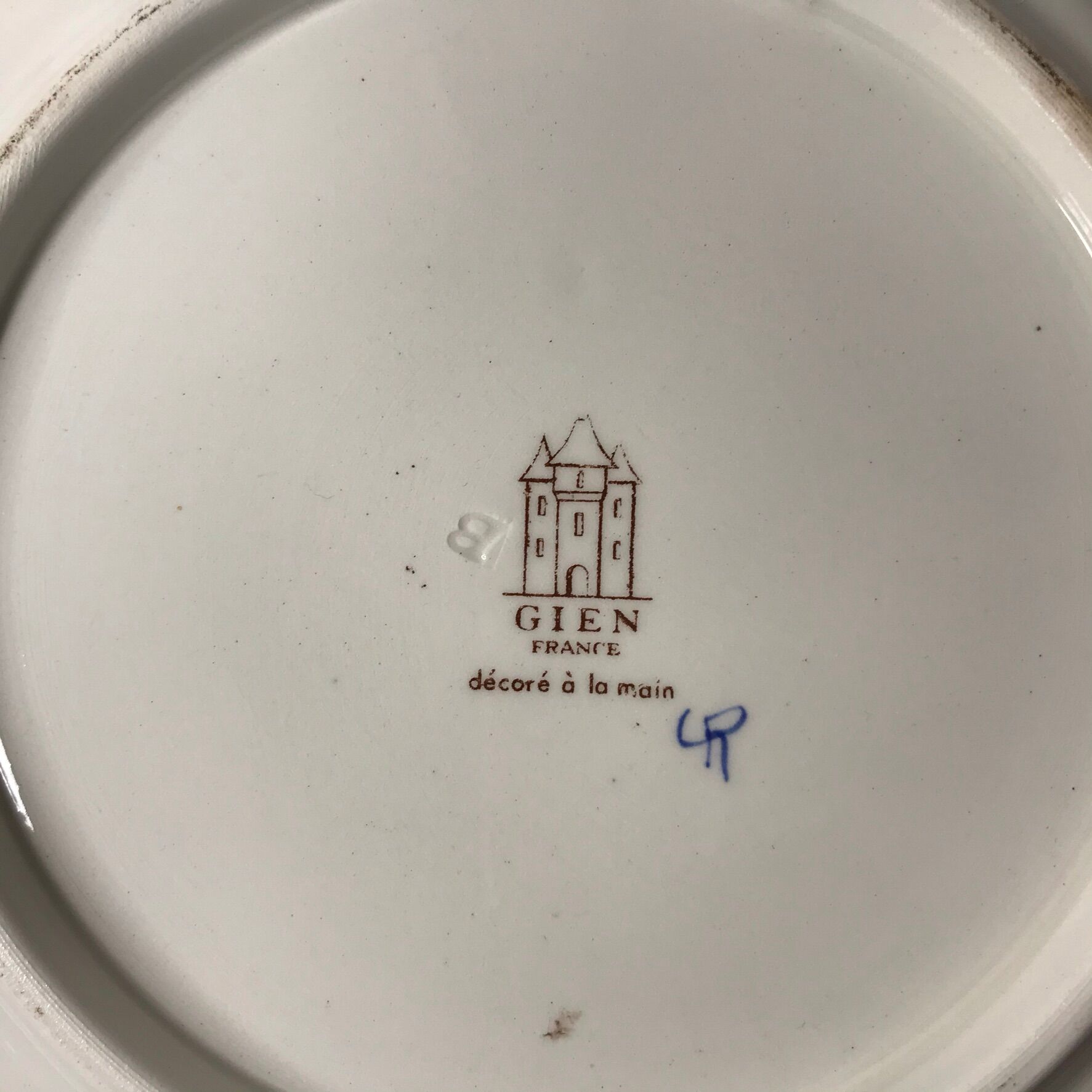 Old pair of earthenware plates Gien peony model XXth