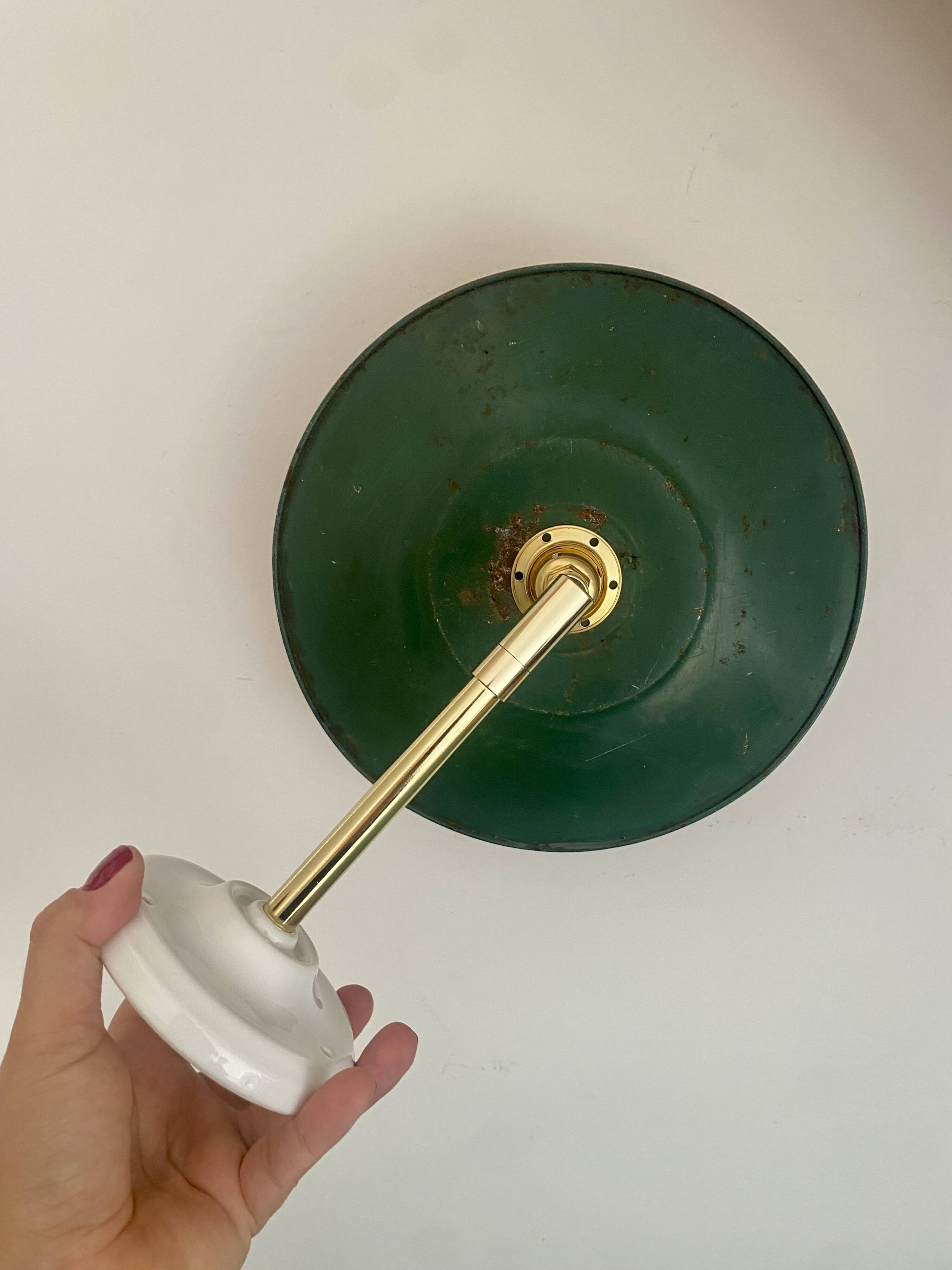 Vintage green enamelled sheet metal wall lamp shade - 1 -