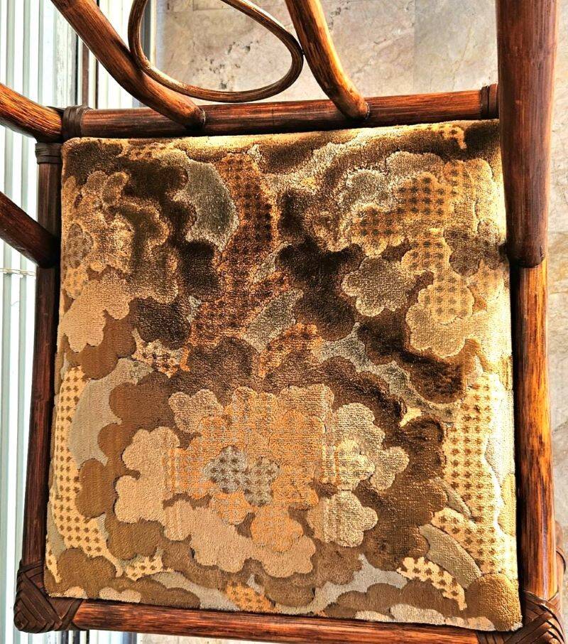 3 Rattan Chairs with Velvet Seat