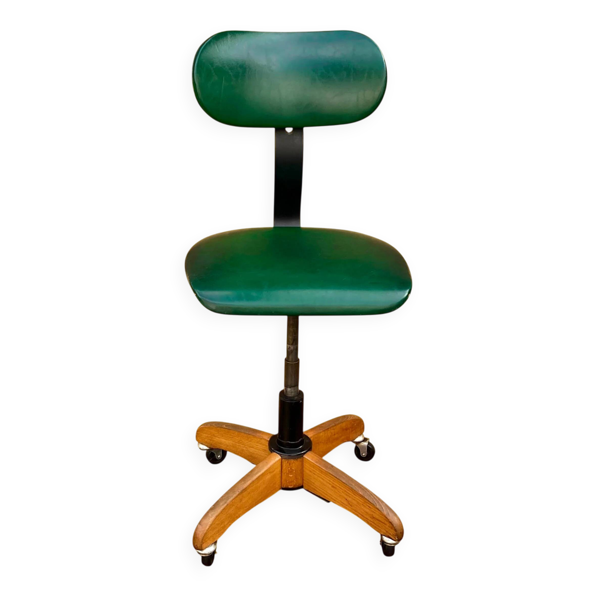 Polster office chair Gleich Klöber in green faux leather, wood and metal – mid-century
