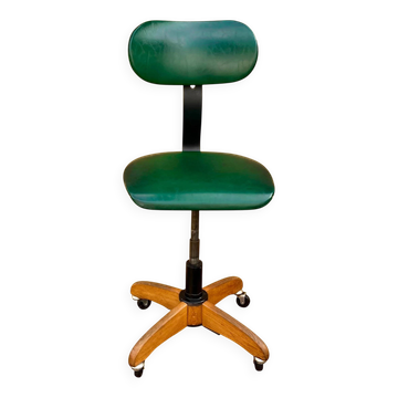 Polster office chair Gleich Klöber in green faux leather, wood and metal – mid-century