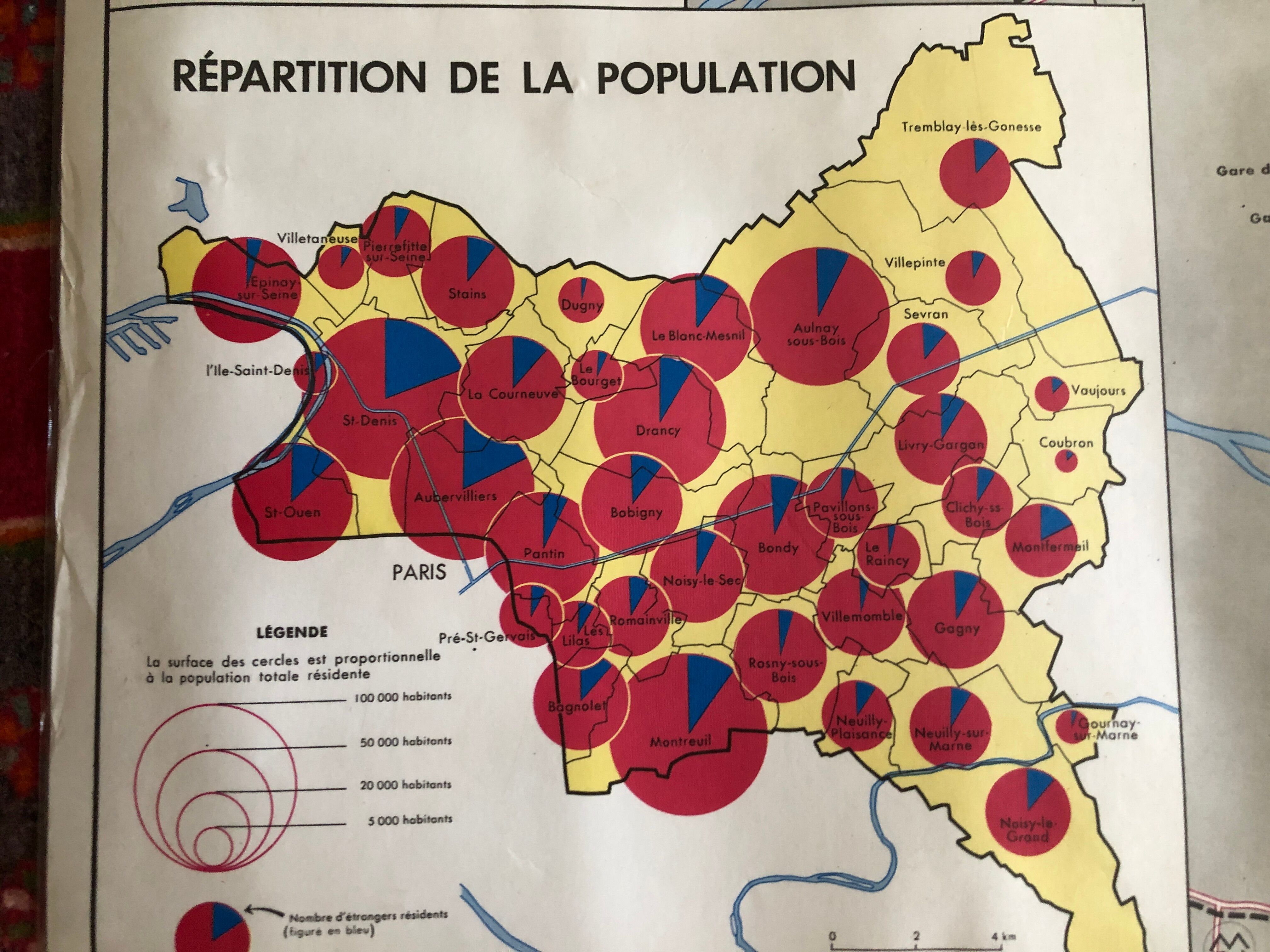 Pedagogical map 1972 Seine Saint Denis 93