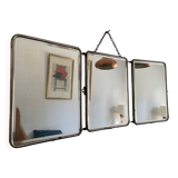 Miroir vintage 1950 triptyque barbier biseauté canard - 24 x 58 cm