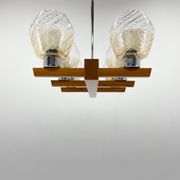 1970's Wood, Chrome & Glass Chandelier by Elektroinstala Decin, Labeled