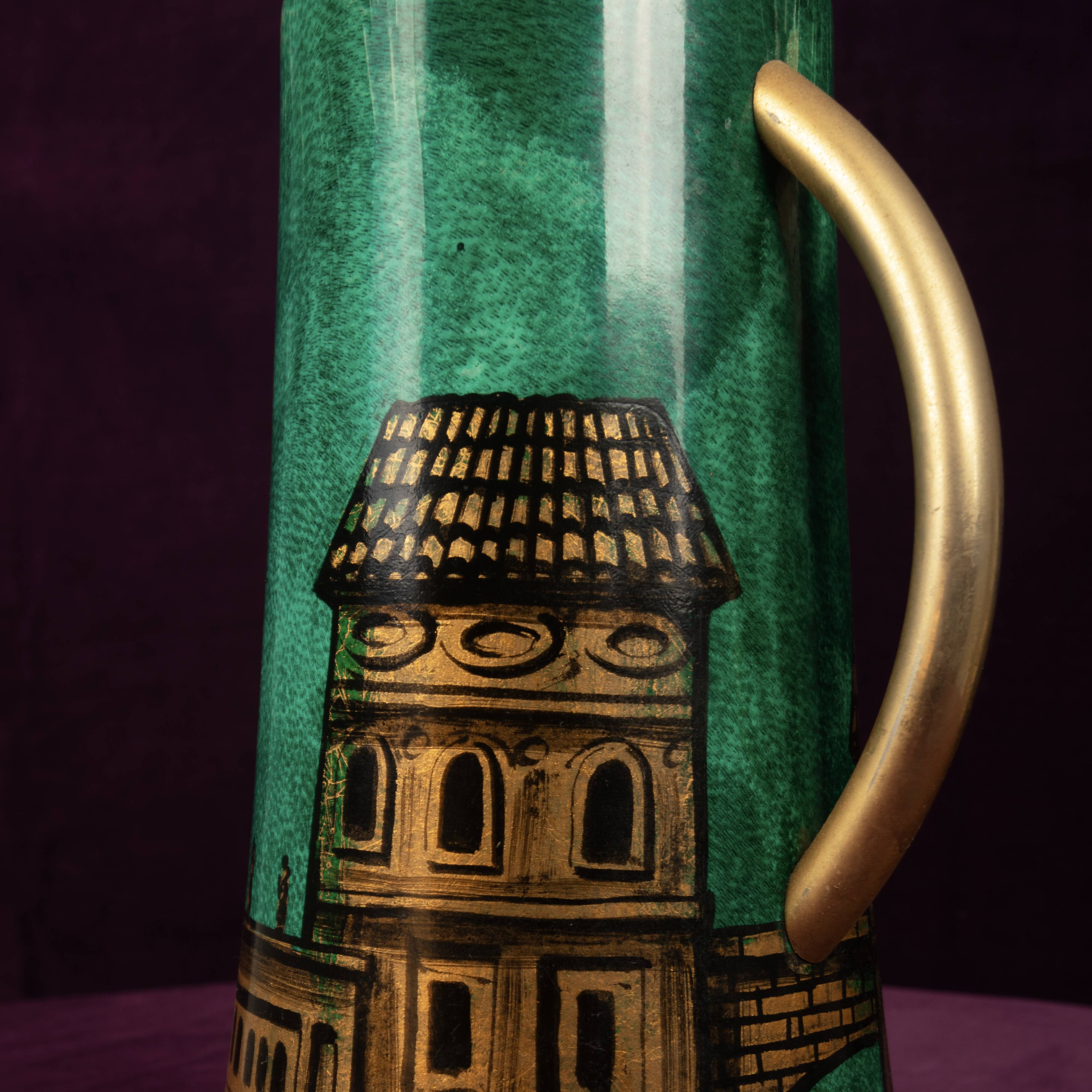 Aldo Tura Mod. 968D Hand-Decorated Green Goatskin Parchment Thermos Italy 1960