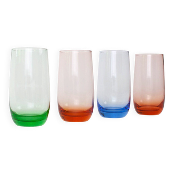 Ensemble de 4 verres italiens colorés, années 1980