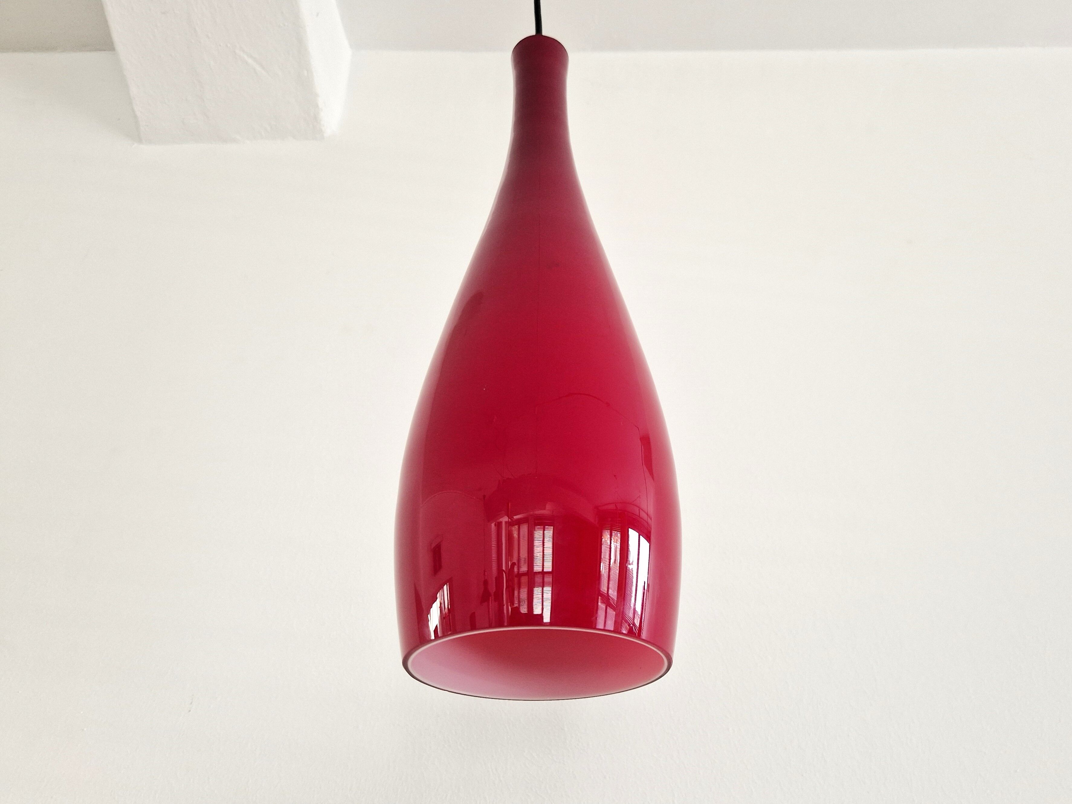 Red glass 'Bang' pendant lamp by Jacob E. Bang for Fog & Mørup, Denmark 1960's