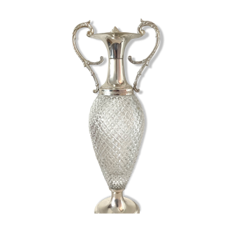 Vase verre et métal argenté, Italie 1960