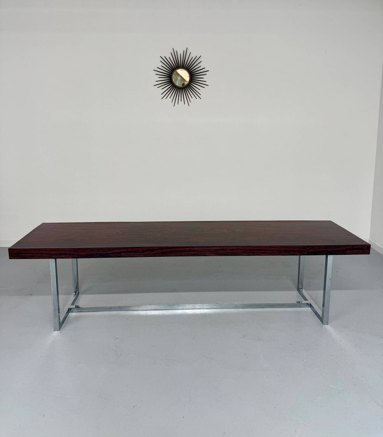 Antique and XXL Italian design coffee table from the 70s, rosewood veneer