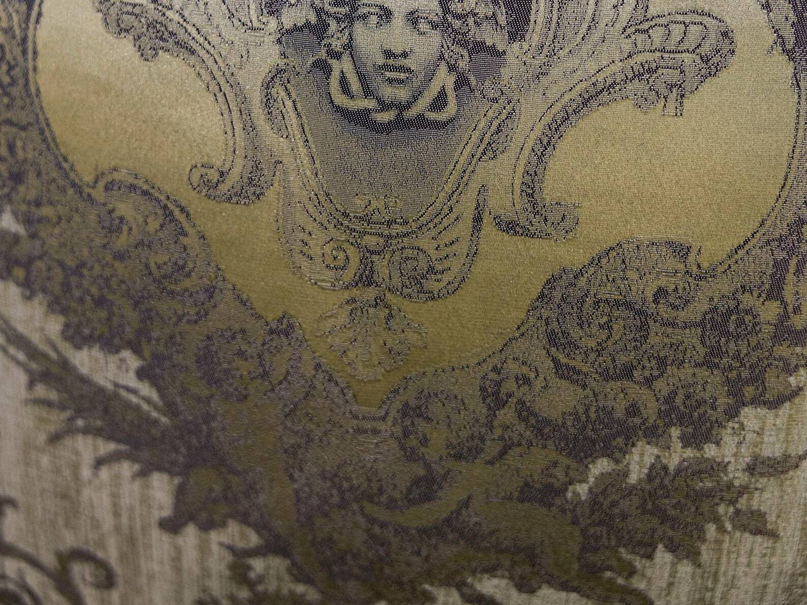 Neoclassical Medusa Medallion Cushion, Black Piped Jacquard Pillow Cover