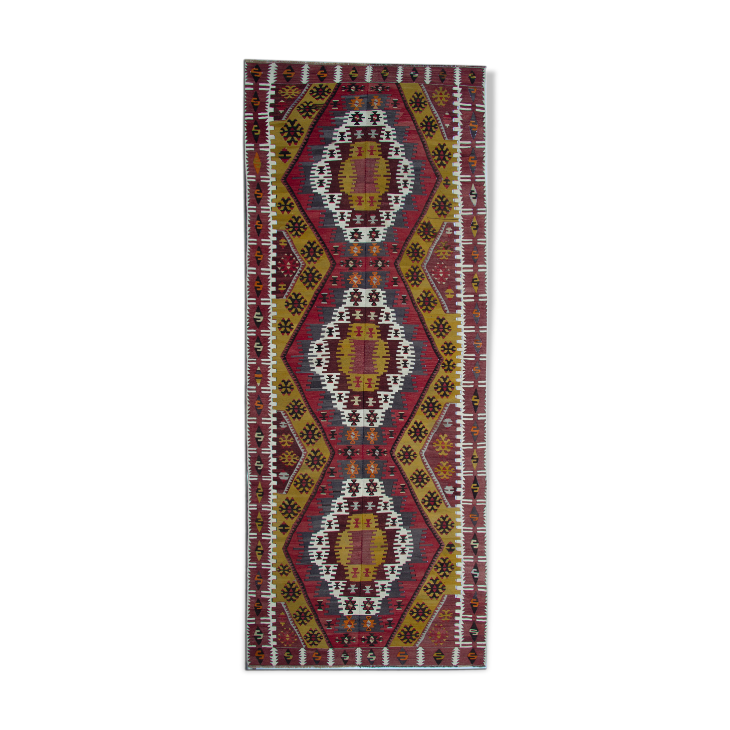 Antique turkish rug handwoven wool rug 140 x 390 cm