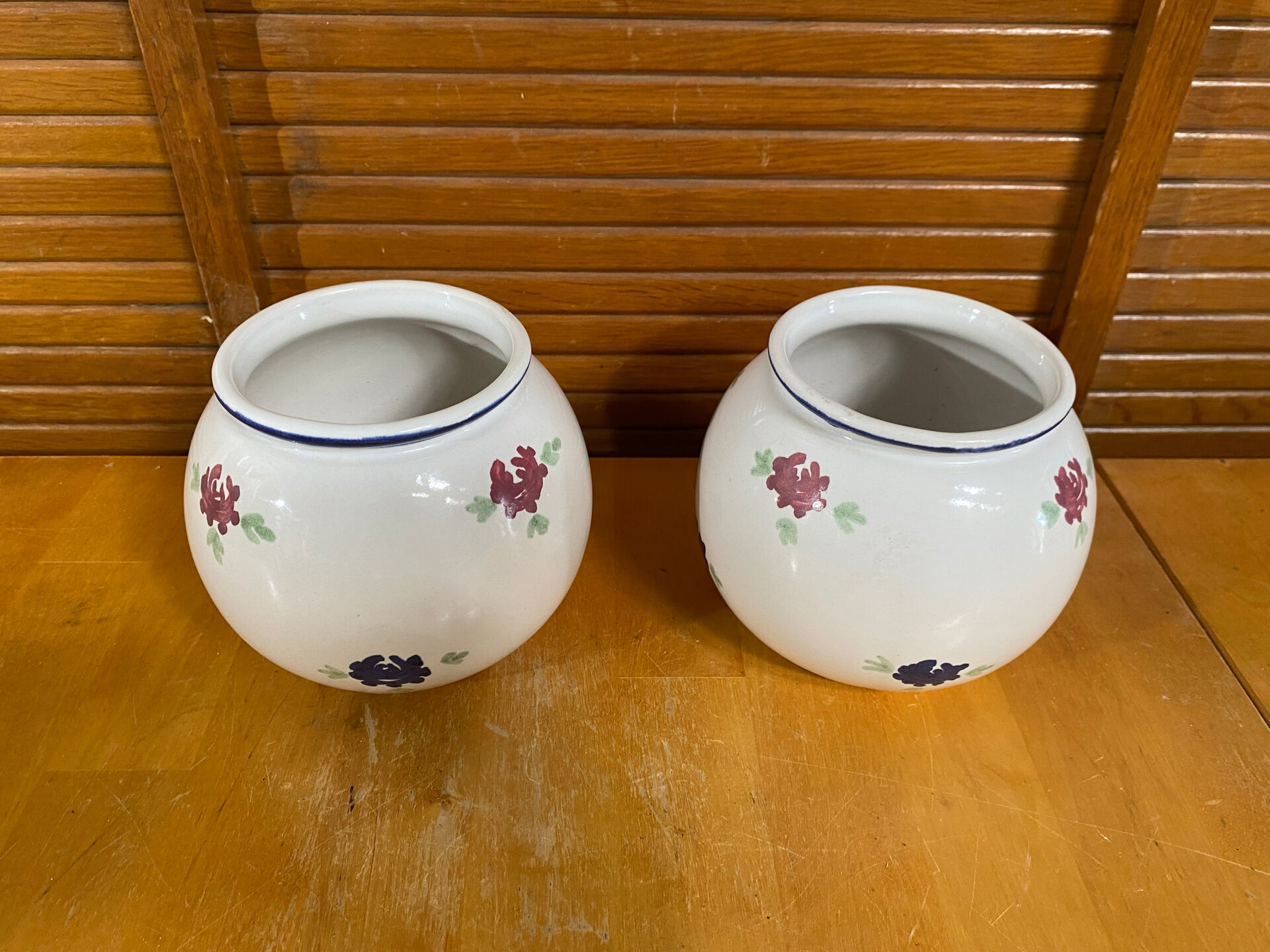 Pair of antique st clément round vases white ceramic flower decor vintage