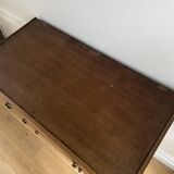 Vintage wooden chest of drawers with three drawers and brown marble top
