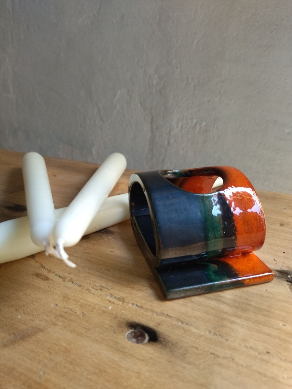 Signed ceramic candle holder