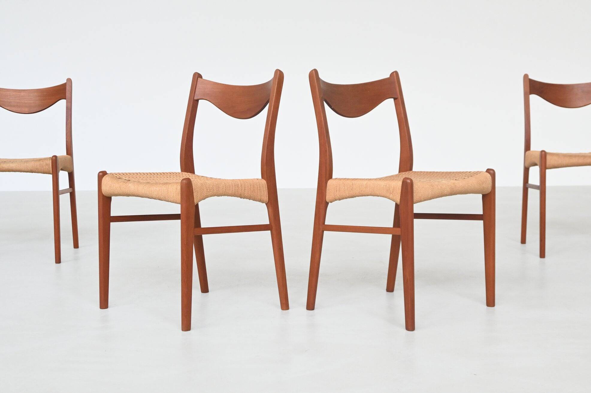 Arne Wahl Iversen set of six dining chairs in teak Glyngore Denmark 1960