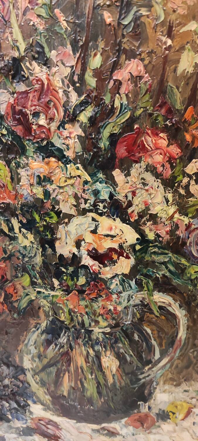 Signed flower bouquet painting