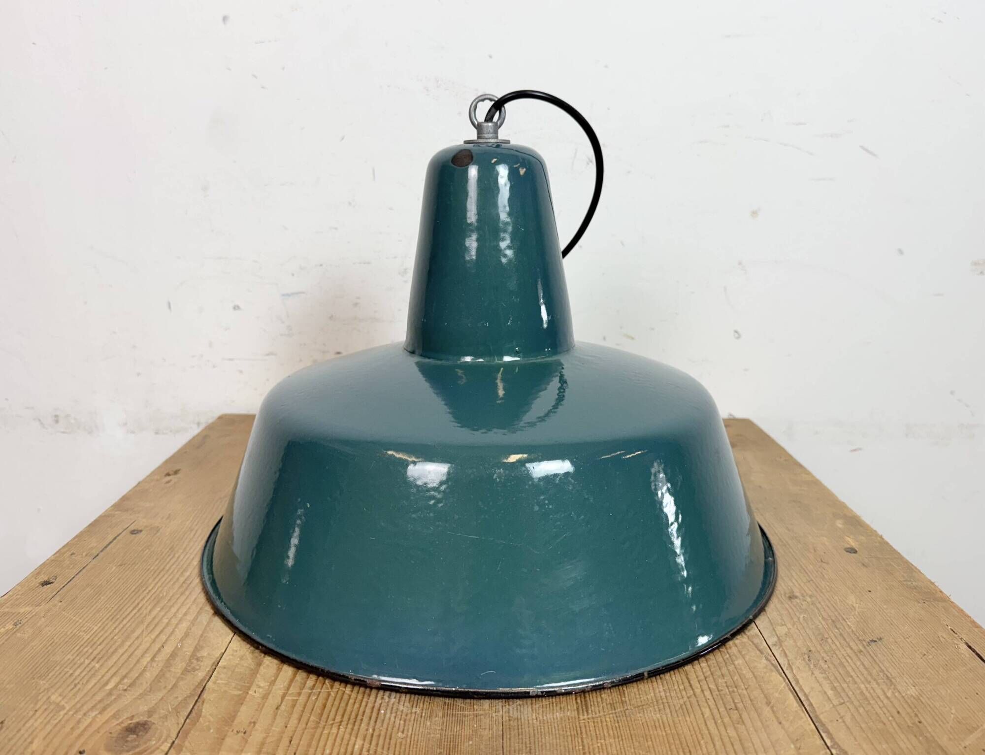 Large Industrial Petrol Enamel Factory Pendant Lamp, 1960s