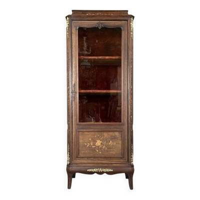 Vitrine ancienne en marqueterie et bronze, XIXème siècle