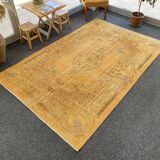 Tapis Oushak jaune 6x9 tapis vintage, tapis surteint jaune, tapis pour vivre MOON.147
