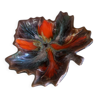 Grande coupe vide poche céramique Vallauris 70´s forme feuille 35 / 35 cm