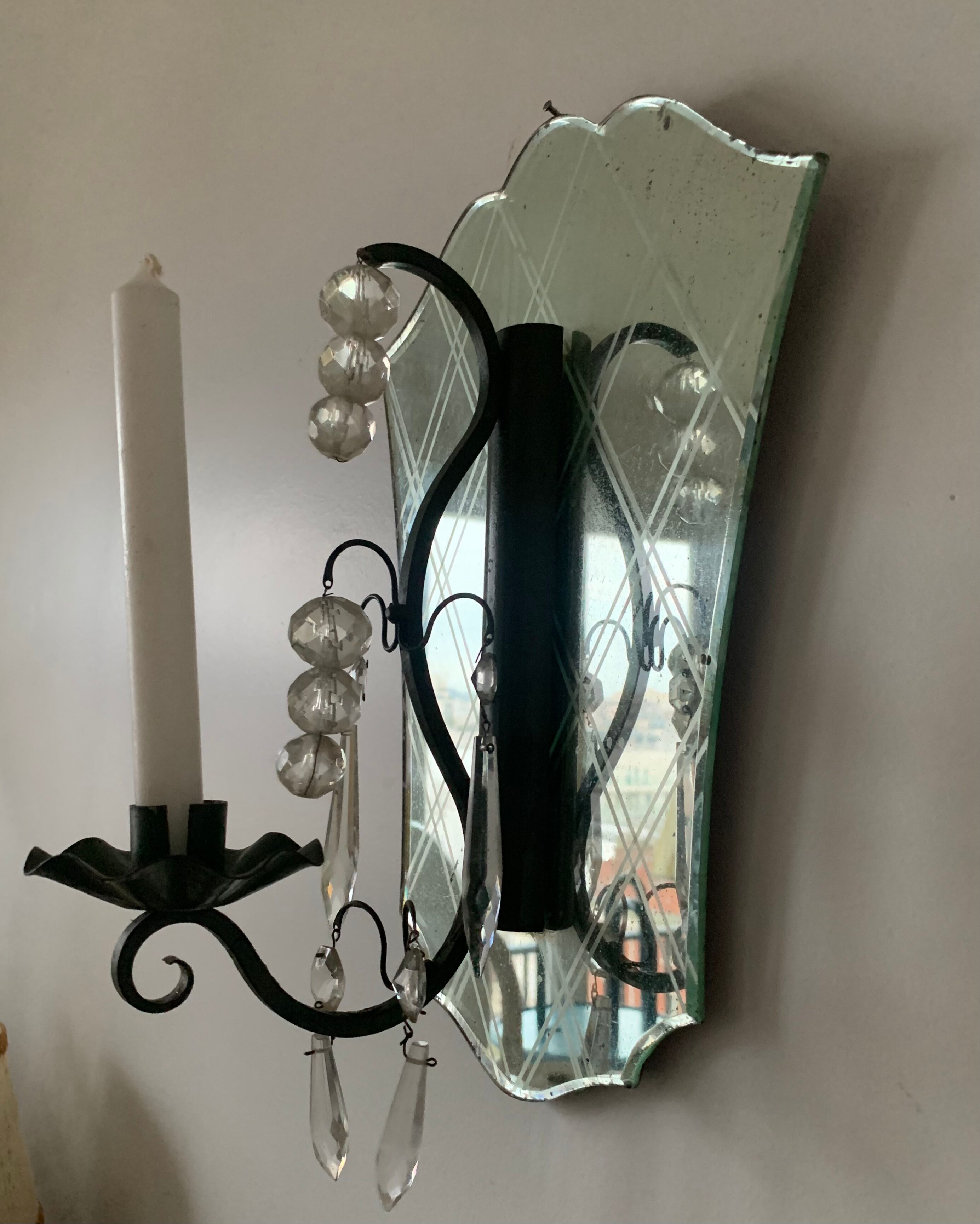 Antique Venetian mirror candle holder