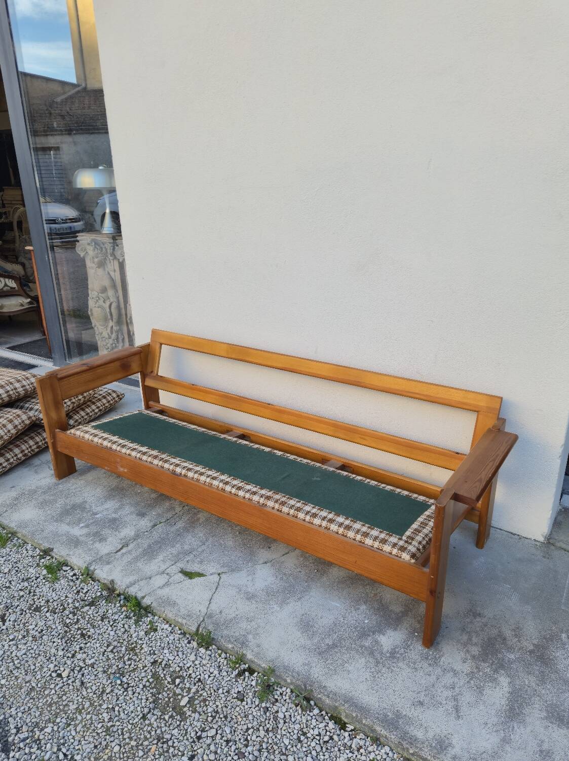 Vintage 3-seater pine sofa, Brutalist style, 1980s