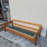 Vintage 3-seater pine sofa, Brutalist style, 1980s