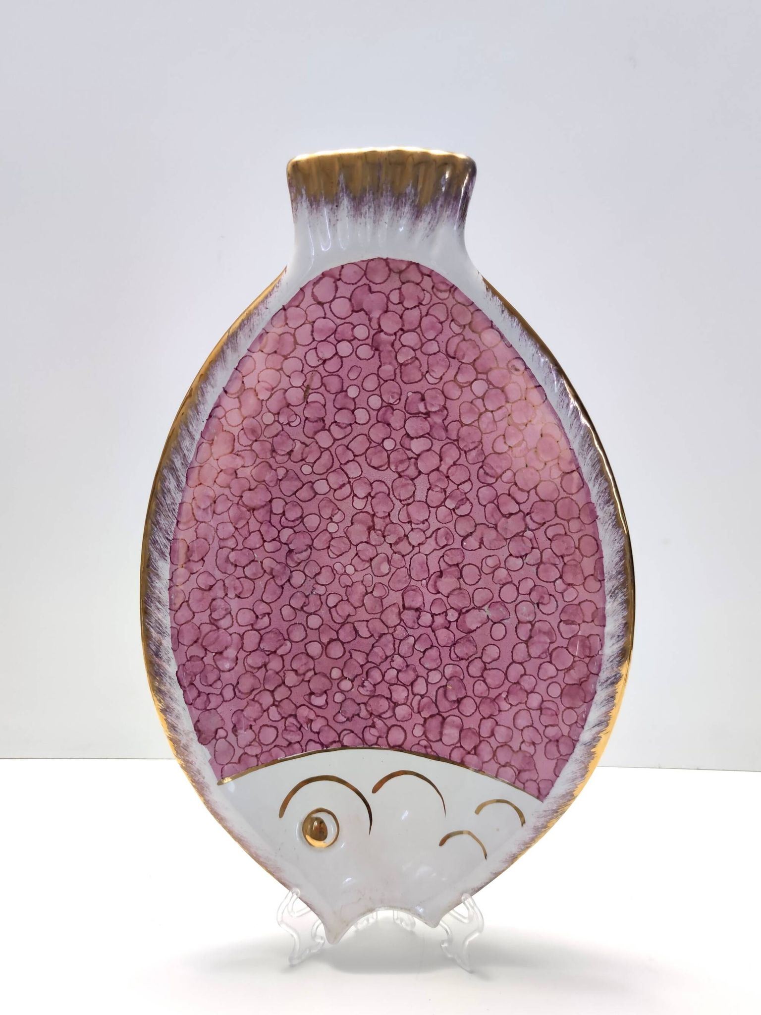 Large Ceramic Pink Fish Vide-Poche / Decorative Plate by Rometti, Italy
