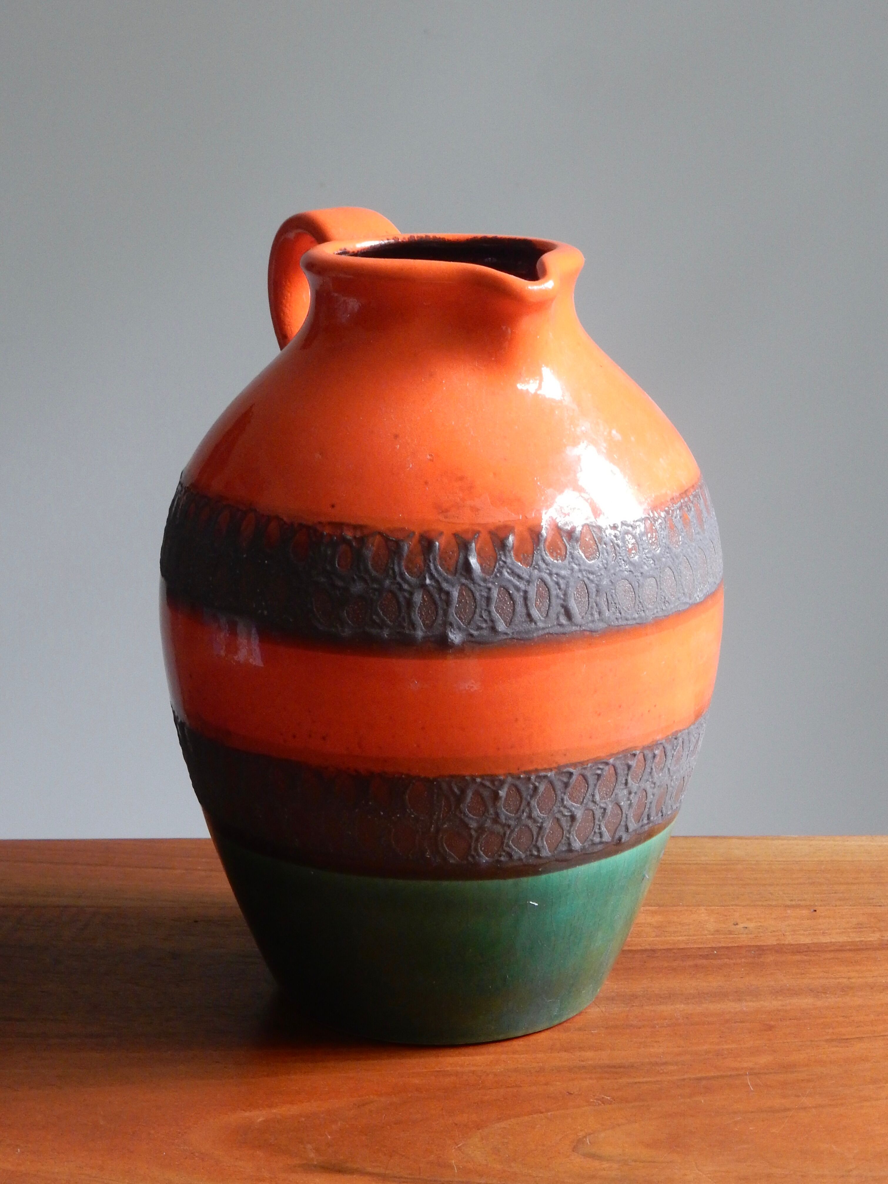German ceramic orange vase from the 60s
