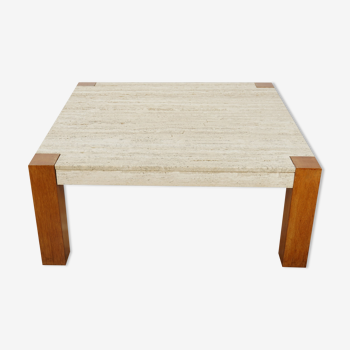 60s coffee table in teak and travertine