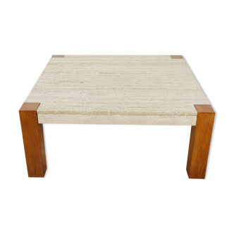60s coffee table in teak and travertine