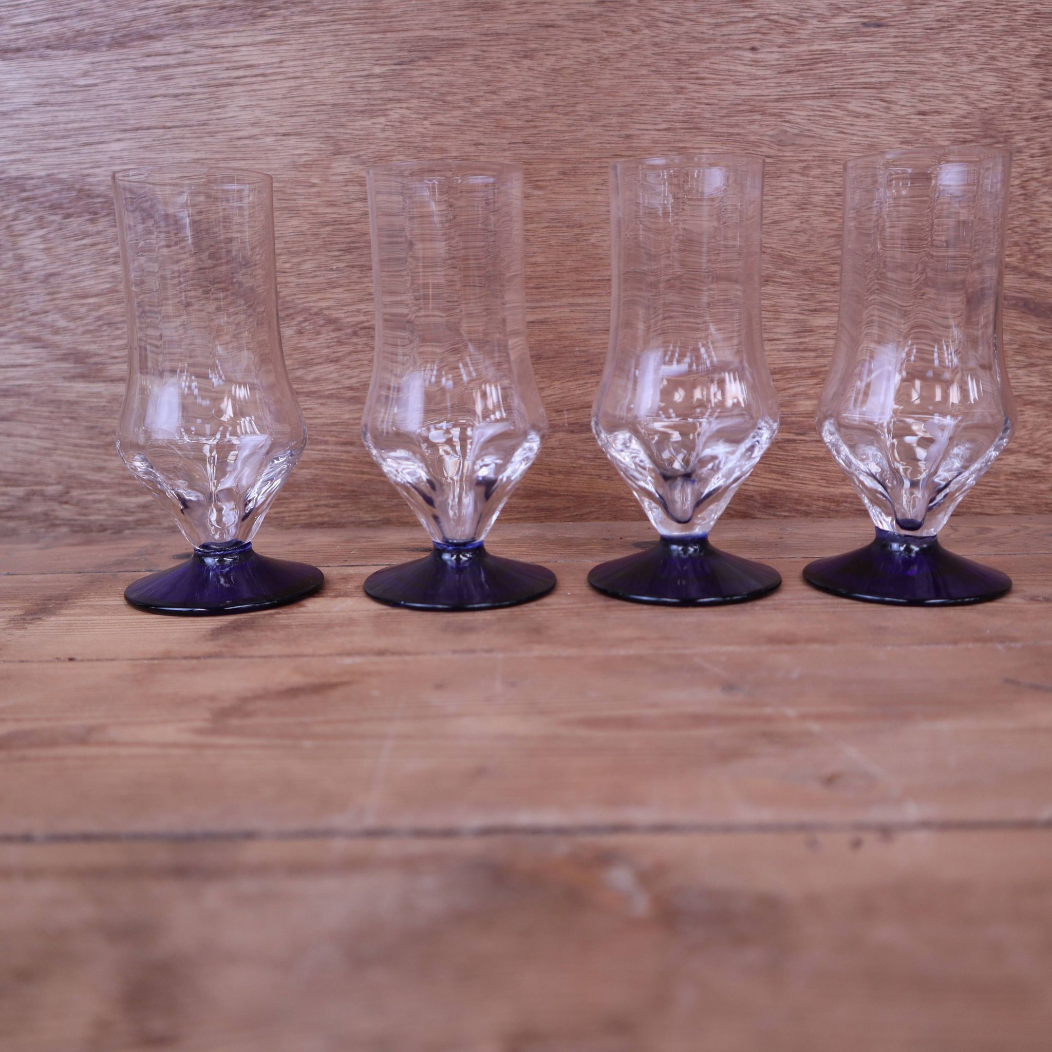 4 vintage blue-footed flutes from France, 1940.