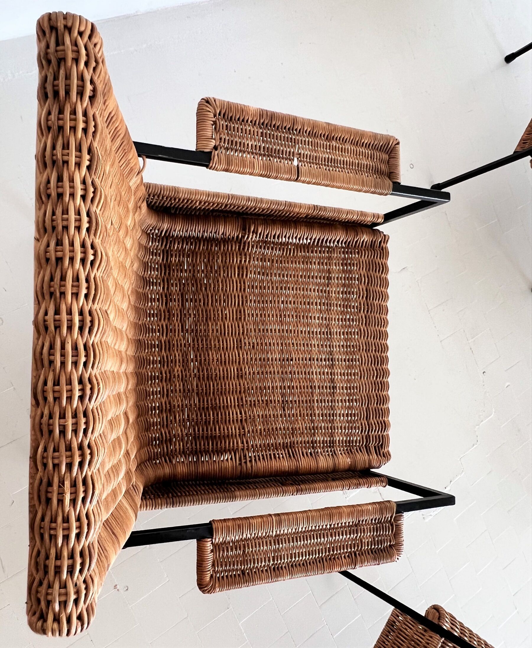 Rattan wicker and iron lounge chairs, set of 4