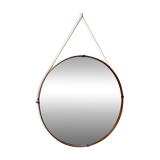 Vintage Italian Teak Round Mirror from the 70s