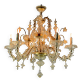 Lustre vénitien rezzonico en verre de murano doré, 6 bras de lumière vers 1930