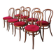 Set of 8 Vintage Bentwood Bistro Chairs: Red Upholstery