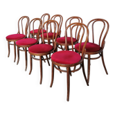 Set of 8 Vintage Bentwood Bistro Chairs: Red Upholstery