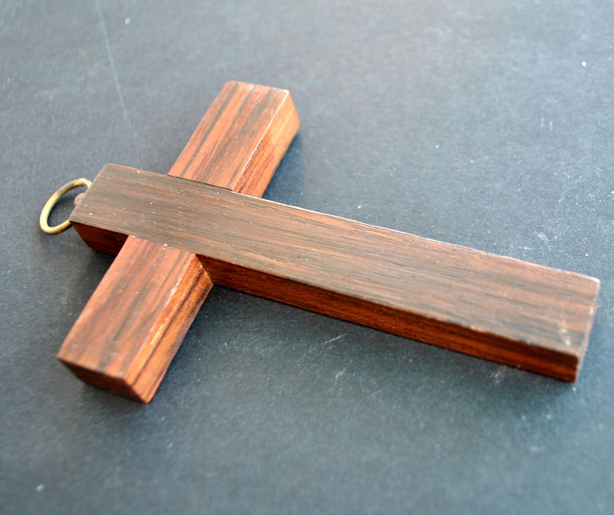 Vintage Crucifix Cross in Macassar Ebony Wood and Brass