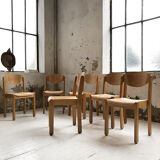 6 80s beech chairs