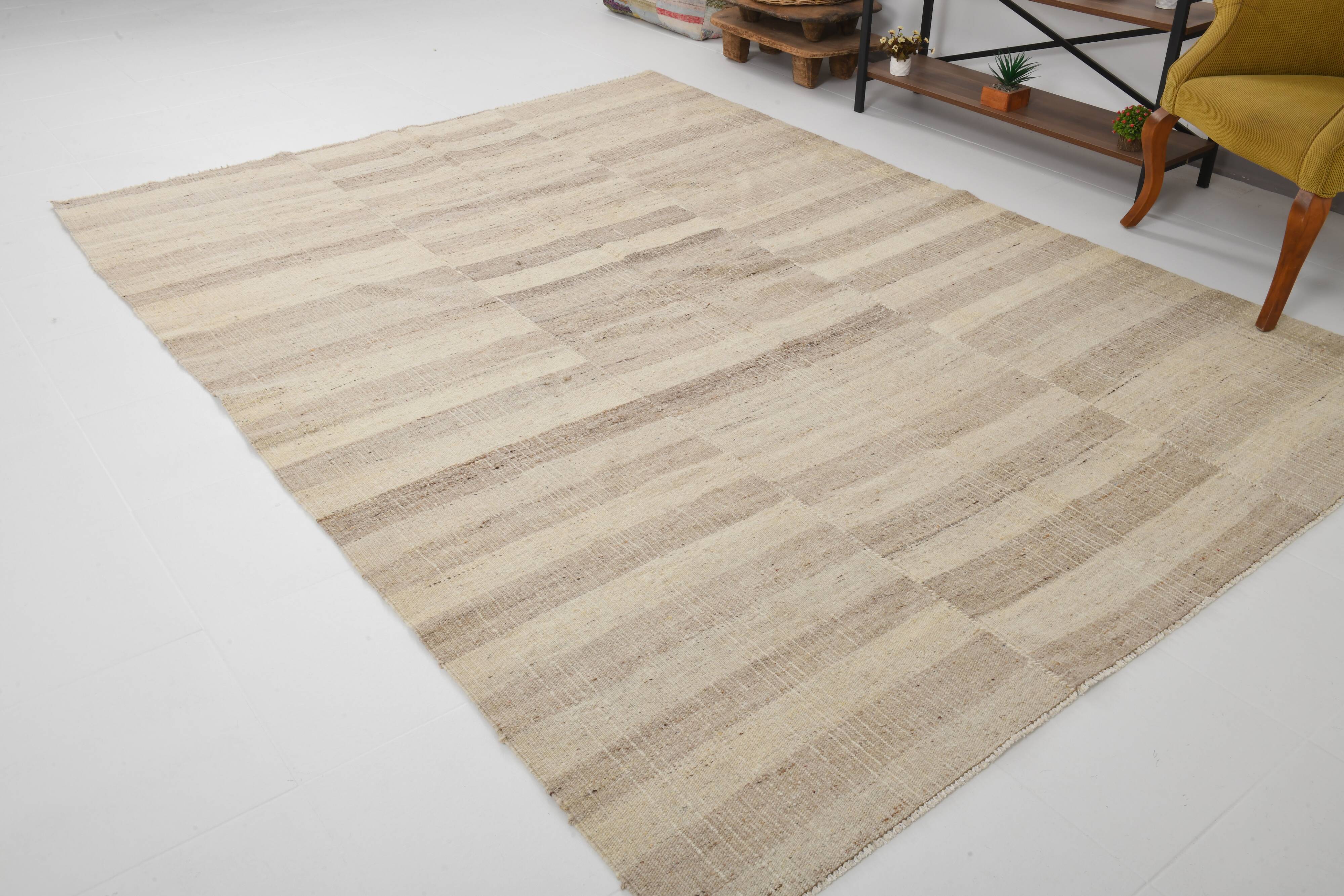 7x10 Beige & Brown Ethnic Kilim Rug 220x301Cm SK 35391