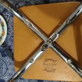 Tabouret en métal chromé assise skaï marron