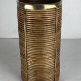 Pencil reed rattan and brass umbrella stand. or basket, Italy
