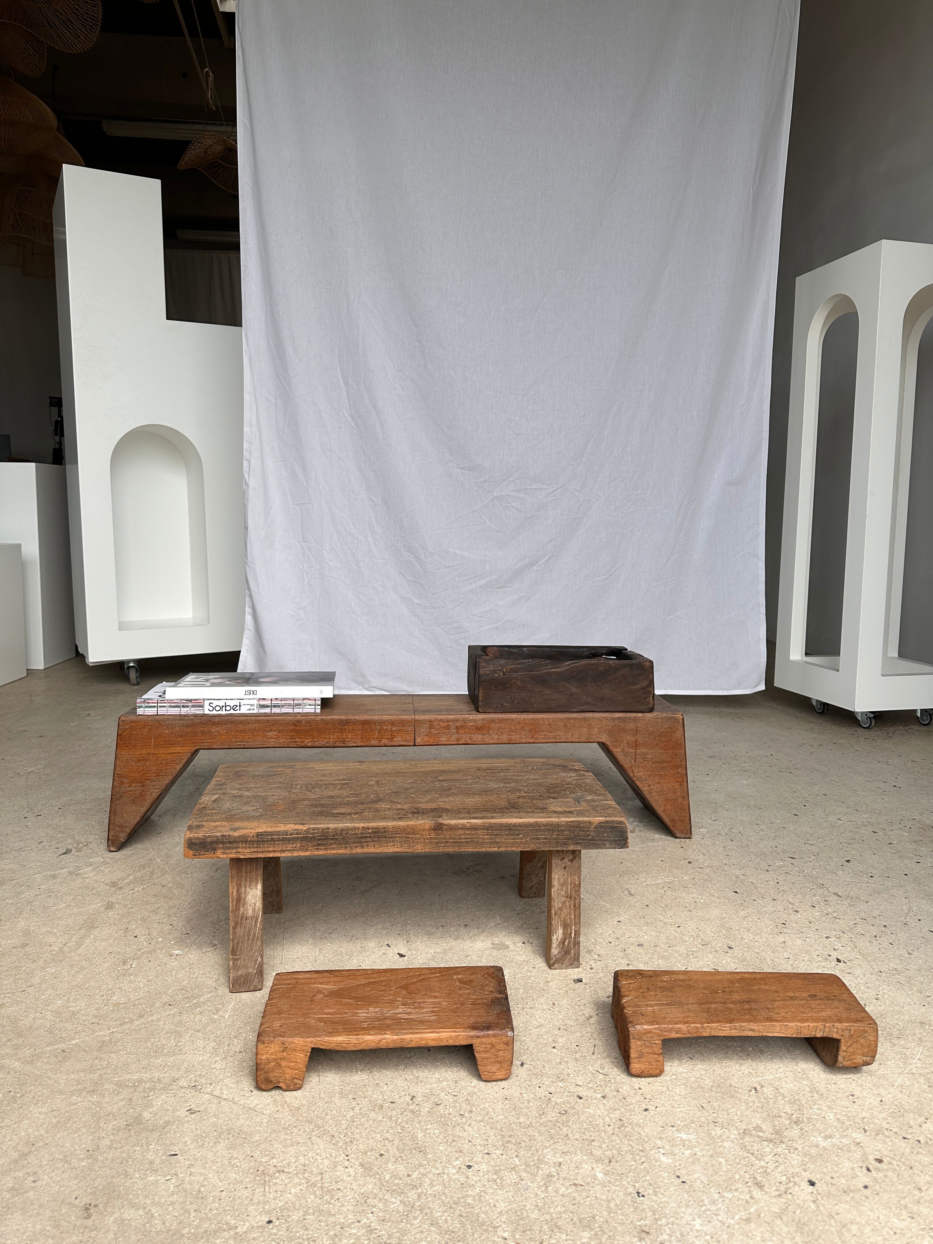 Mini Asian teak side stool blonde